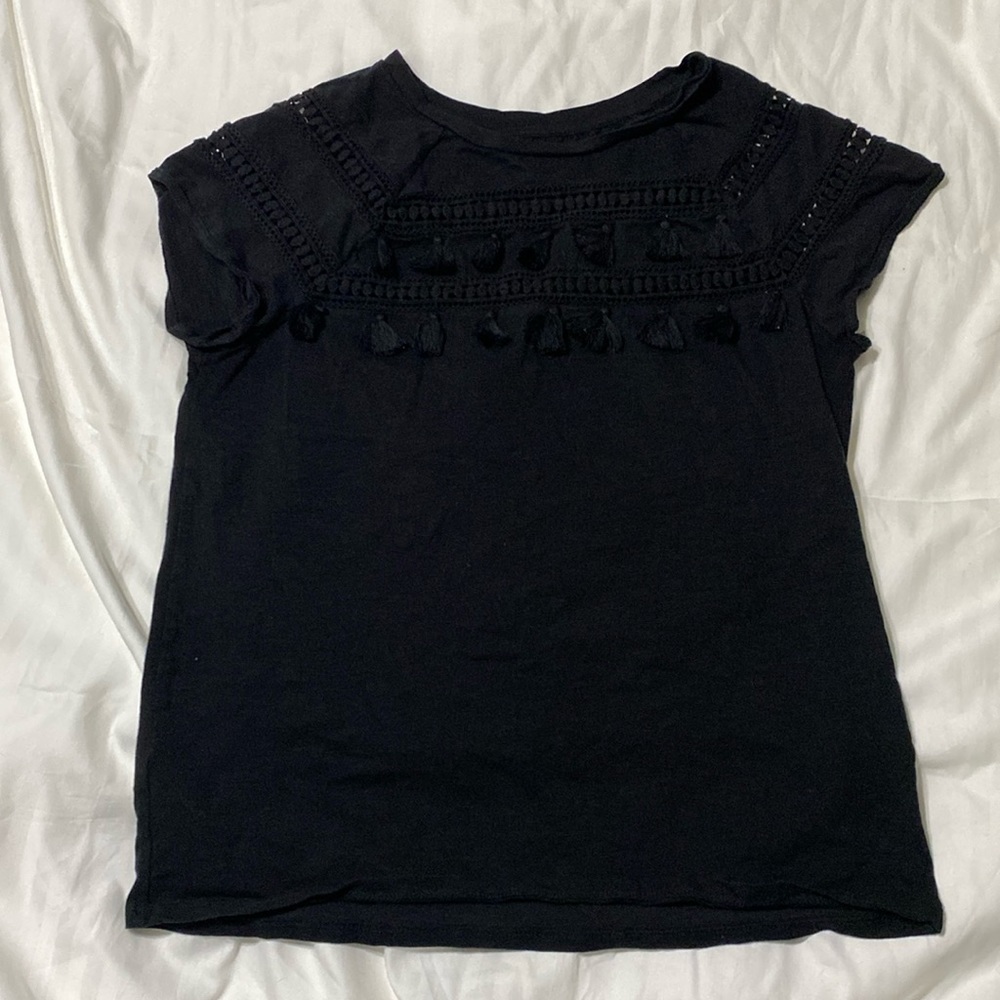 Loft tee shirt with tassel detail women’s size small.